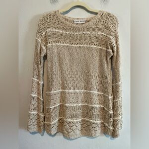 3/$20 Knox Rose Tan & White Crochet Boho Long Sleeve Sweater Small